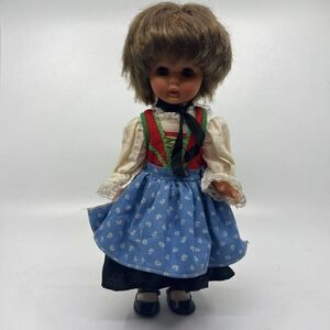 Vintage Doll Ethnic Dress Blue Green Red Lace Trims  Sleepy Eyes 11"
